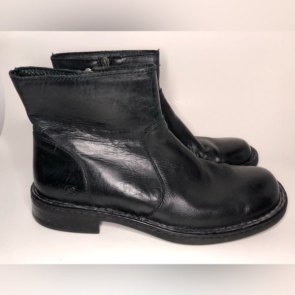 Born Other - Born Ward Black Leather Side Zip Square Toe Casual Ankle Boots Mens Size 8